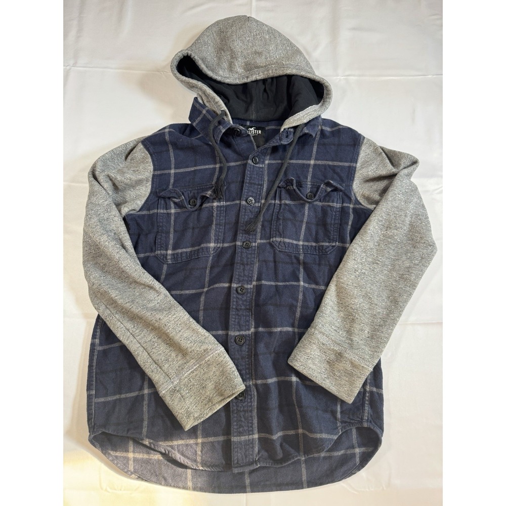 Hollister Men's Long Sleeve Button Shirt With‎ Hood Size Small Flannel Hood